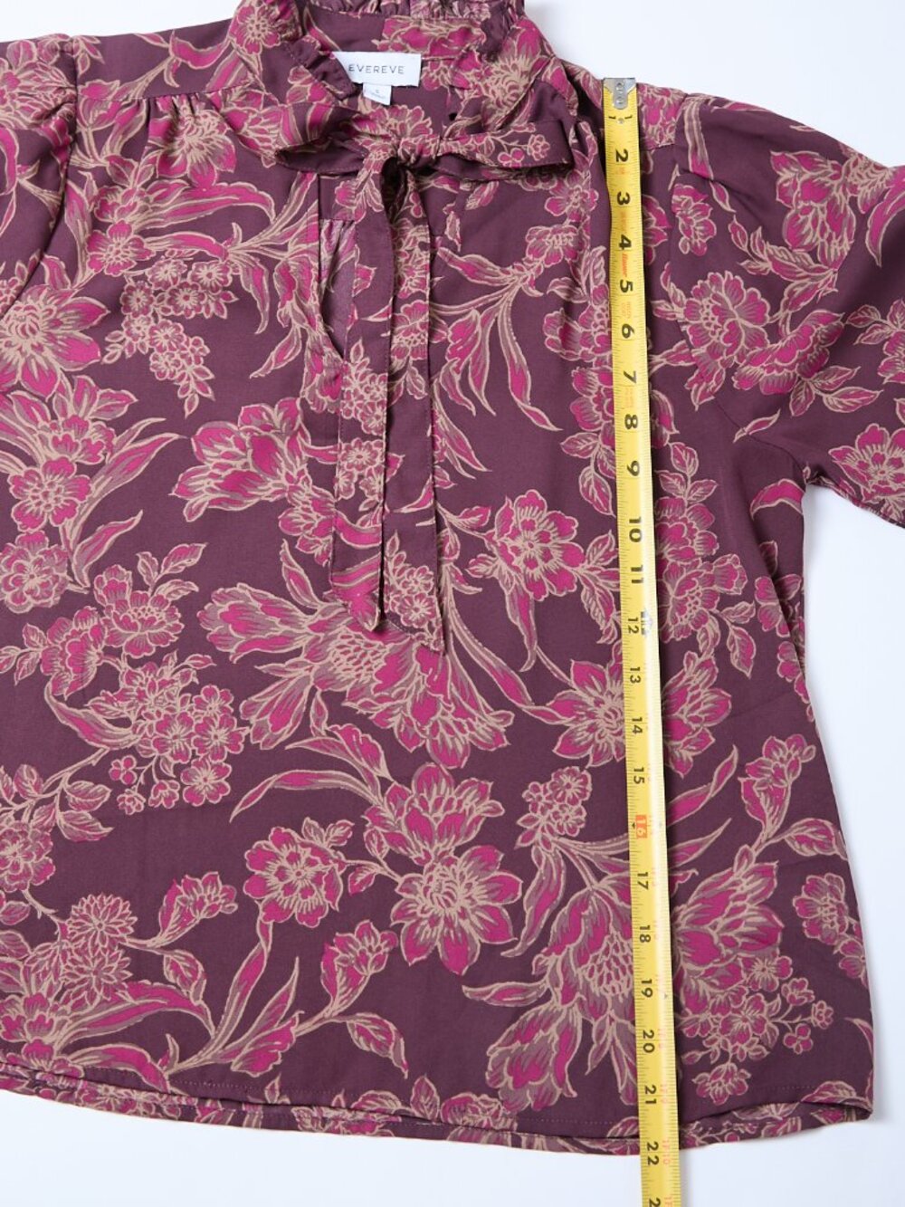 Evereve Mindie Tie Front Long Sleeve Floral Print Plum Lightweight Blouse Small - Picture 9 of 10